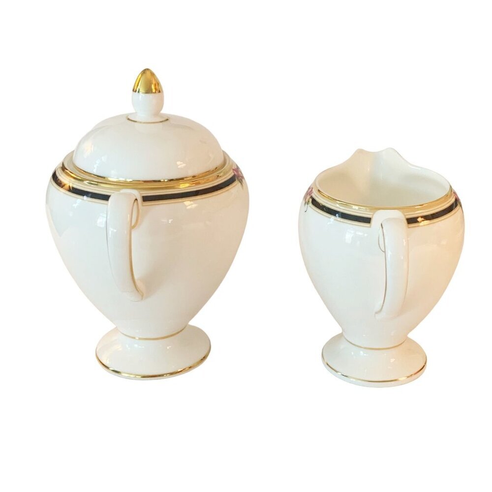 Vtg Wedgwood Fine Bone China Clio Cream & Sugar Bowl with Lid Tea Serve Ware